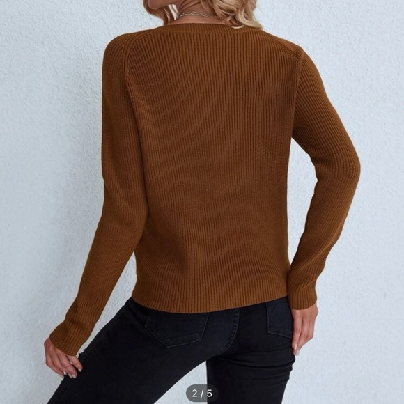 Drawstring front coffee brown sweater - Picture 2 of 4